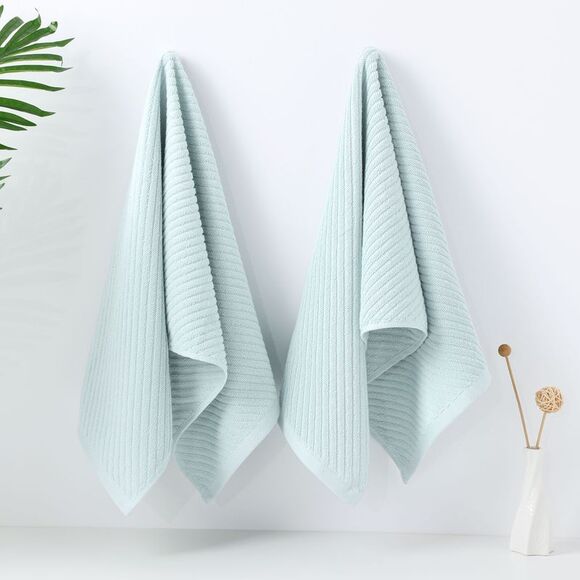 Hand Towels 100% Ribbed Cotton 2 Pcs Face Towels Blue - Picture 2 of 6